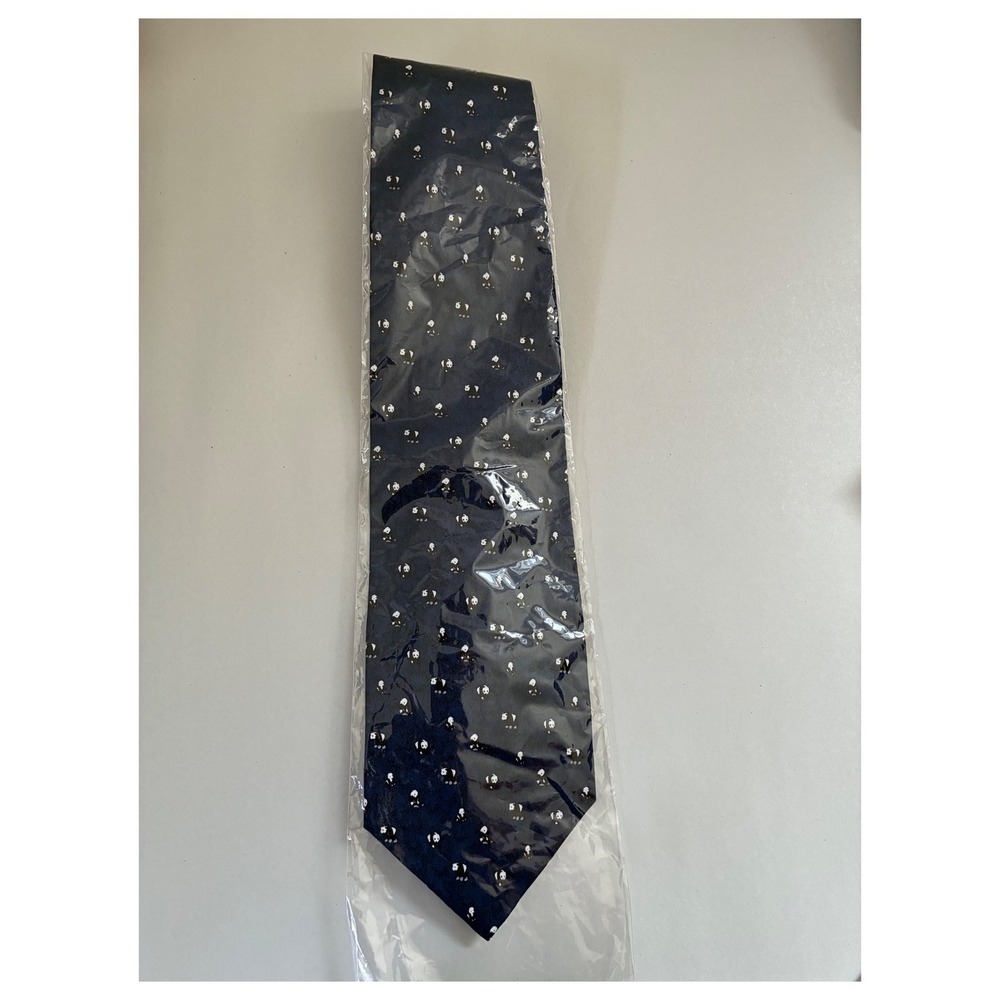 Hangzhou Silk Mens Navy Blue Panda Print 100% Silk Necktie Whimsical Novelty Tie